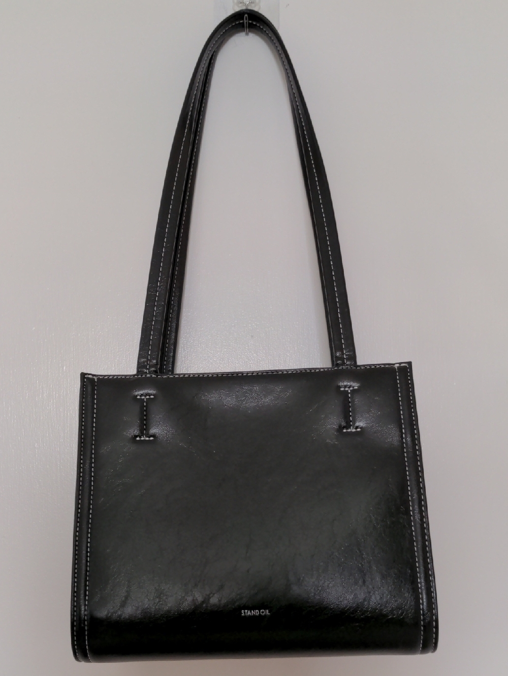 Mini Tote Bag Black Faux Leather Top Handle Shoulder Bag - Stand Oil